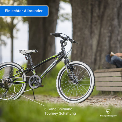 Bergsteiger Kansas 20, 24 Zoll Kinderfahrrad, geeignet für 6, 7, 8, 9, 10, 11 Jahre, Shimano 6 Gang-Schaltung, Mountainbike mit Weißwandbereifung, Jungen-Fahrrad, Mädchen-Fahrrad