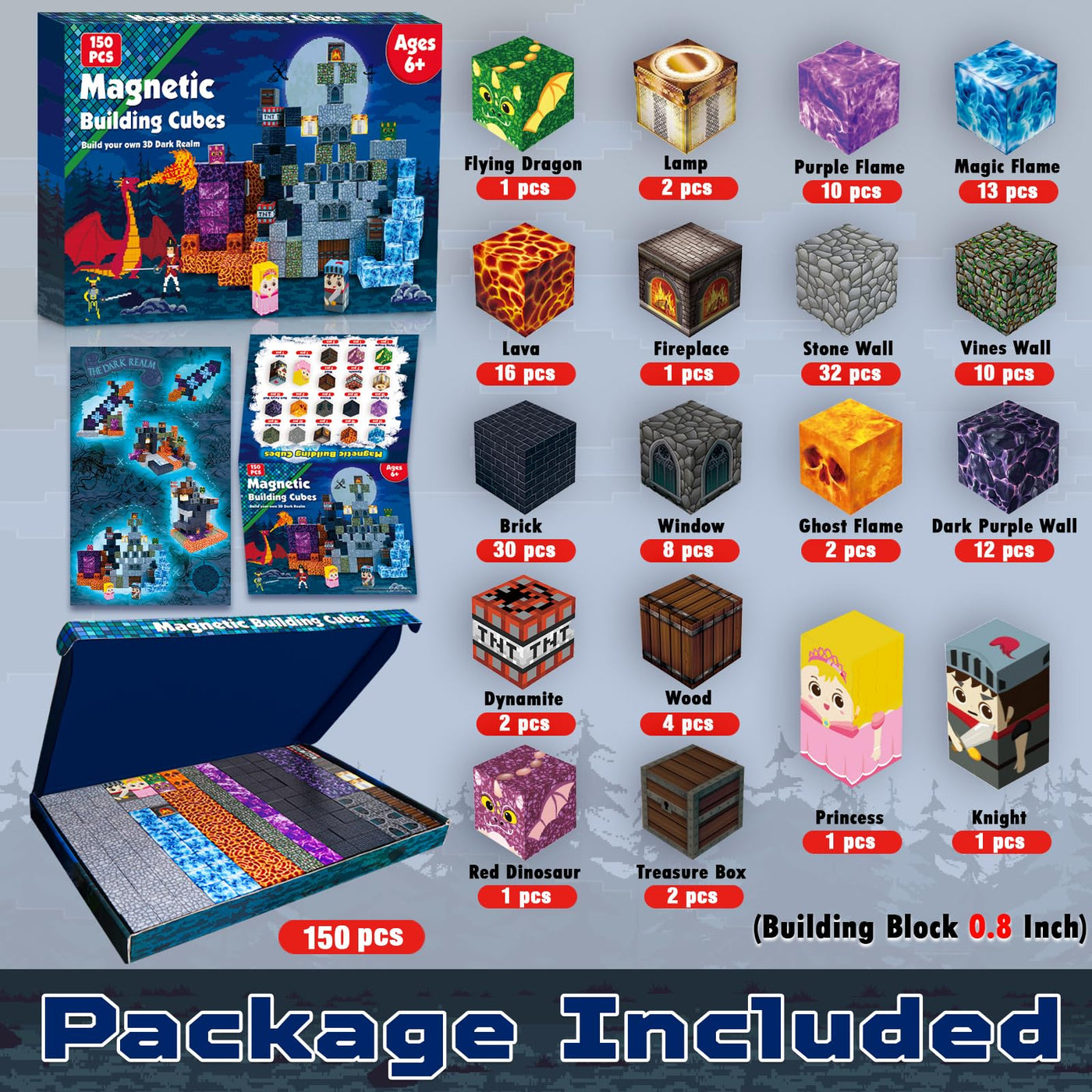 GraceDuck Magnetische Bausteine Bauen Deine Magnetische Welt Rettung der Prinzessin Edition Magnetic Blocks 150PCS Montessori Spielzeug ab 5 6 7 8 9 Jahre Geschenk für Kinder Jungen und Mädchen