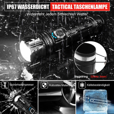Shadowhawk Taschenlampe Led 500000 Lumen, Extrem Hell Taschenlampe USB Aufladbar Taktische Taschenlampen Mit holster XHP70.2, IP67 Wasserdicht 5 Lichtmodi für Camping Wandern Notfälle