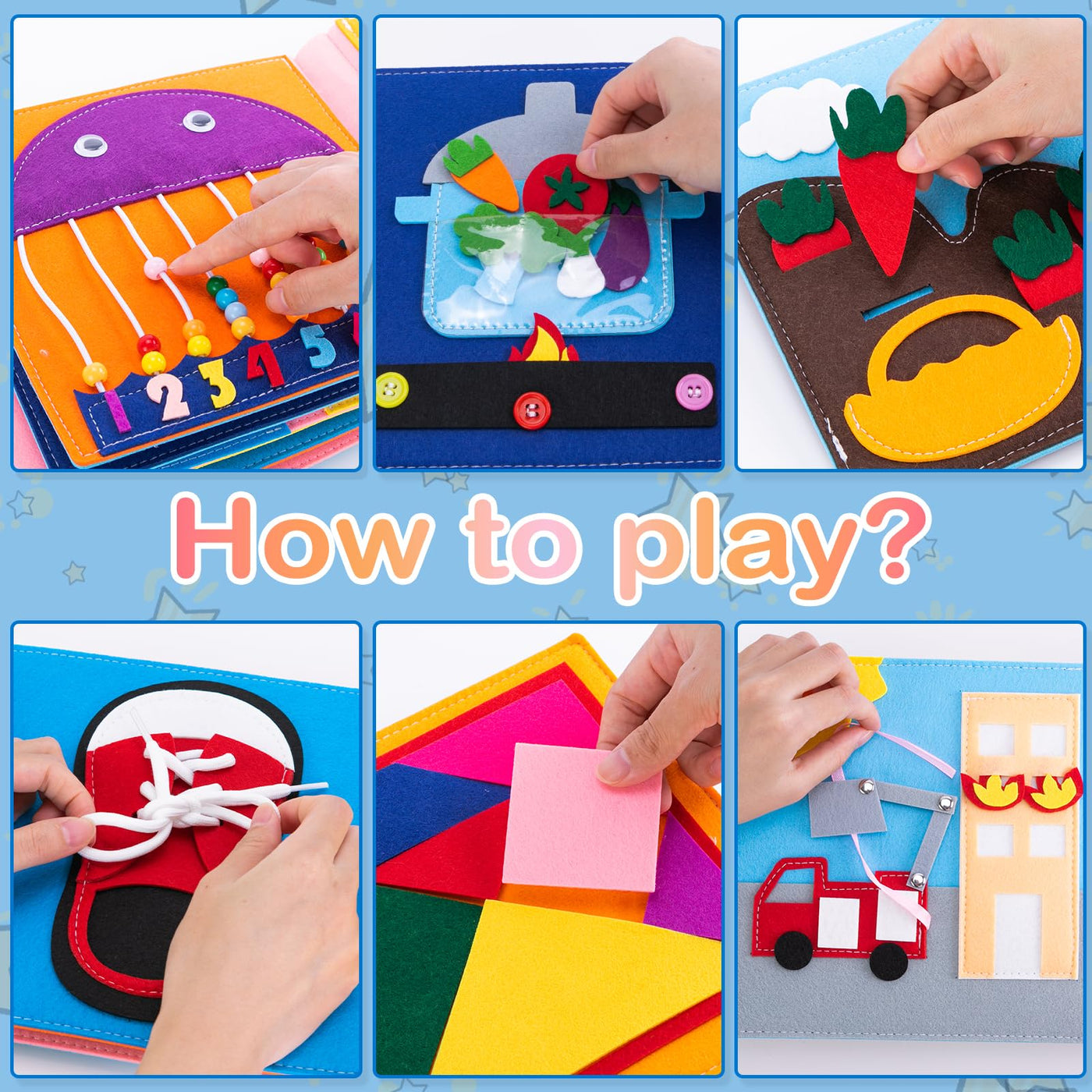 Gagotoy Quiet Book ab 1 2 Jahre, Montessori Spielzeug Activity Buch 3D Filz Sensorisches Busy Board, Weichem Stoff Früh Lernspielzeug für Baby Kleinkinder ab 1 2 3 Jahre