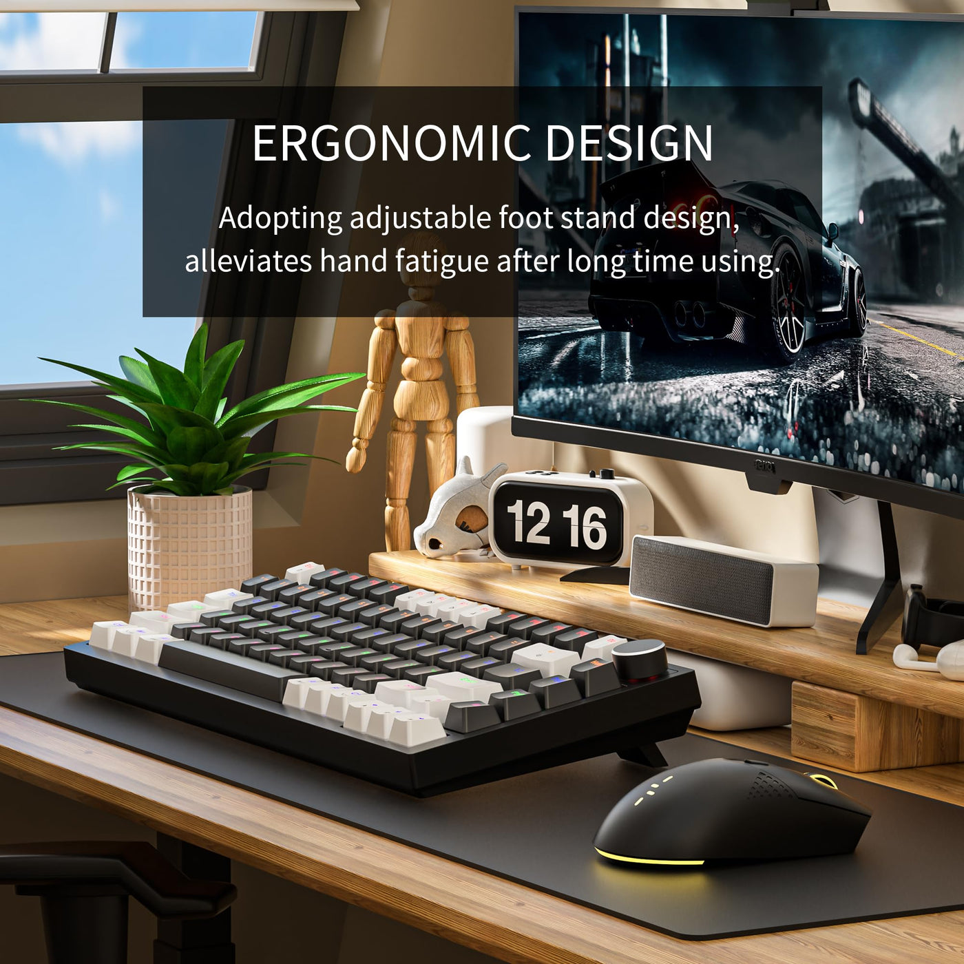 Newmen GM326 Mechanische Tastatur mit Kabel,Gaming Tastatur 75% Prozent,TKL Hot Swap LED Beleuchtung USB C Mini Mechanische Tastatur mit Knopf,für PC/Win/Mac,QWERTY Layout,Weiß/Schwarz,Rote Schalter