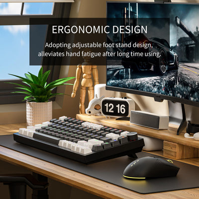 Newmen GM326 Mechanische Tastatur mit Kabel,Gaming Tastatur 75% Prozent,TKL Hot Swap LED Beleuchtung USB C Mini Mechanische Tastatur mit Knopf,für PC/Win/Mac,QWERTY Layout,Weiß/Schwarz,Rote Schalter