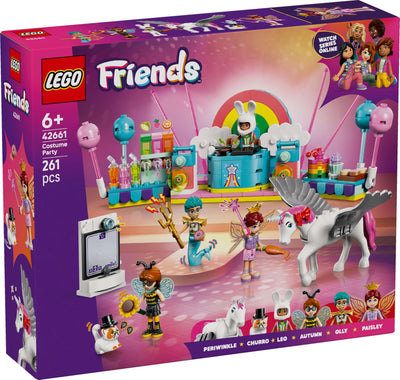LEGO Friends Kostümparty mit Einhorn und Fee - Spielzeug für Mädchen ab 6 Jahren, inkl. Bühne, DJ-Pult, 4 Mini-Puppen, Kater Churro & Pferd als Tierfigur, Plus Zubehör - Geschenkidee - 42661