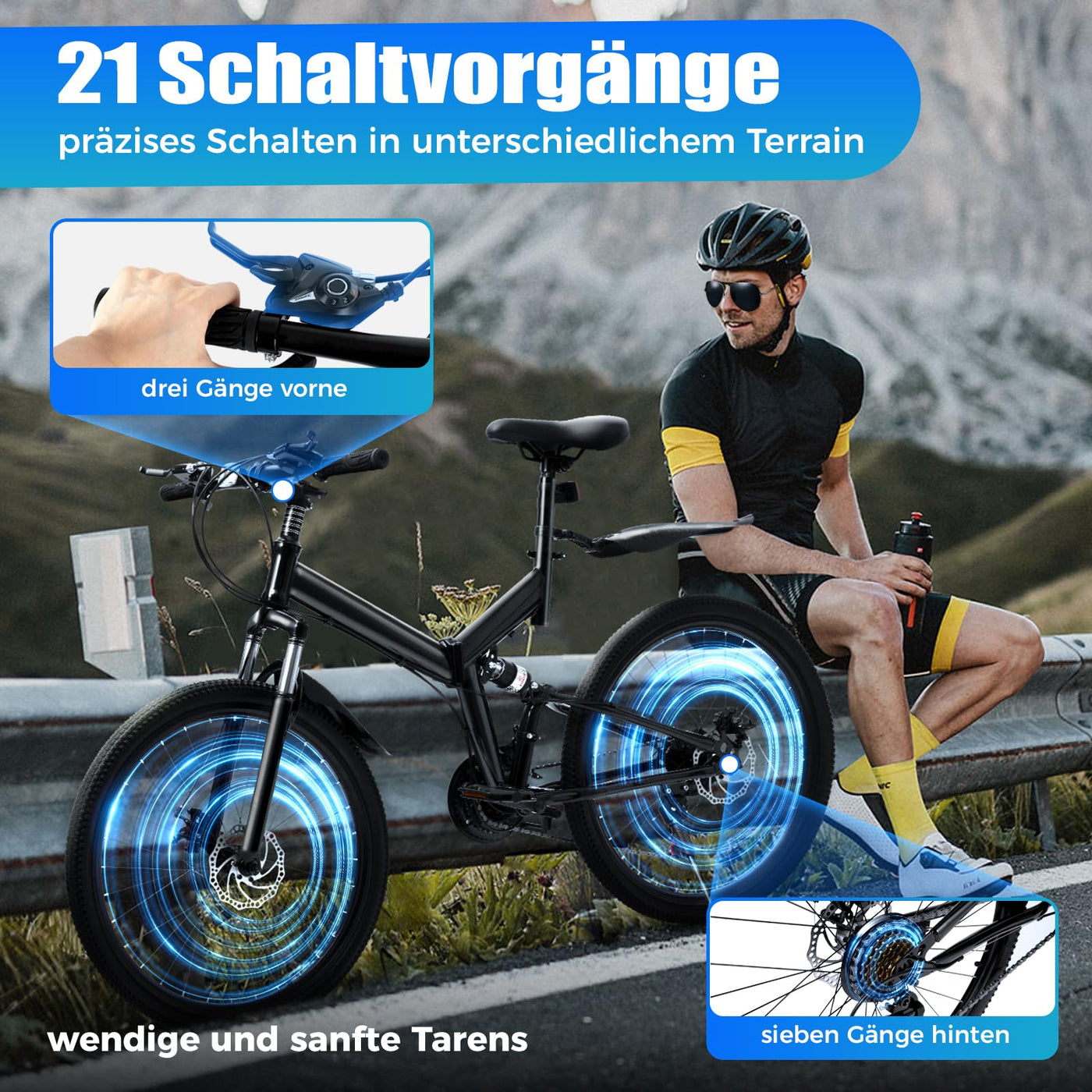 Charocean Mountainbike 26 Zoll Fahrrad Herren Fahrräder 21 Gang-Schaltung Mountain Bike Vollfederung Klapprad mit Scheibenbremse, Fahrrad für Jungen Herren und Damen