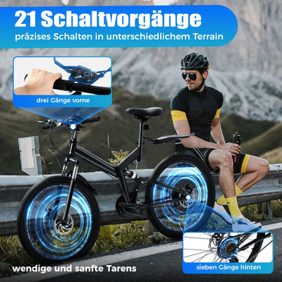 Charocean Mountainbike 26 Zoll Fahrrad Herren Fahrräder 21 Gang-Schaltung Mountain Bike Vollfederung Klapprad mit Scheibenbremse, Fahrrad für Jungen Herren und Damen