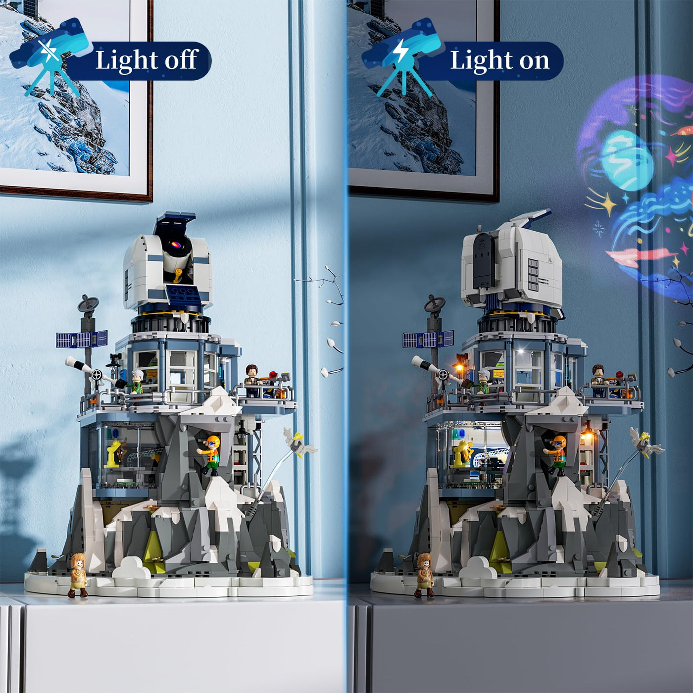 Lumibricks Alpine Sternwarte Modellbausatz mit Licht, Modular Building mit Sternenhimmel Projektor,2437Pcs, Geschenke für Astronomie-Enthusiasten,für Jugendliche und Erwachsene,L9091