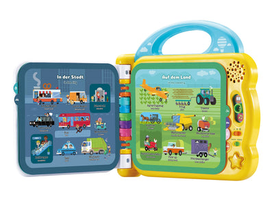 VTech Baby Mein 100-Wörter-Buch: Fahrzeuge und Fortbewegungsmittel – Interaktives Bilderbuch mit über 100 Wörtern auf 12 bilinguale Seiten (Deutsch-Englisch) – Für Kinder von 2-5 Jahren