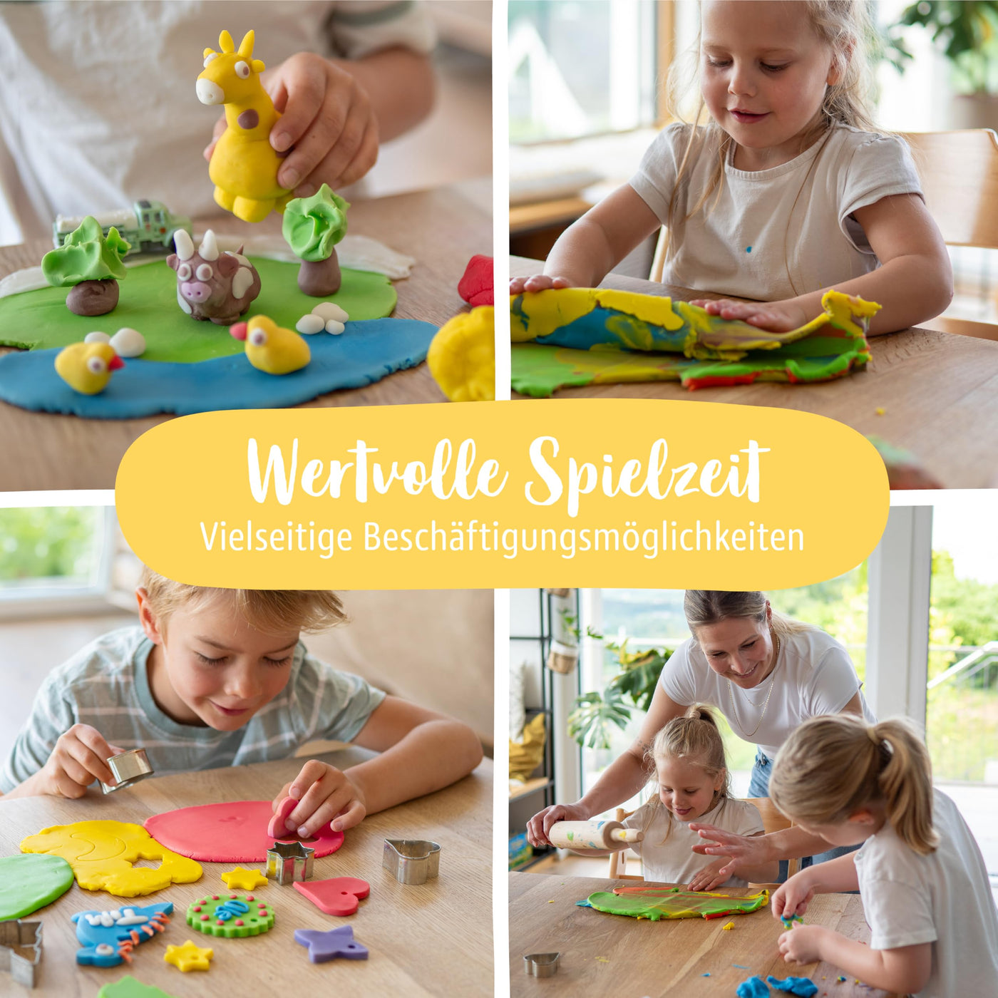 Miniwerk Bio Knete Set Kinder 4x 100gr., Geschenk Mädchen & Jungen 4 5 Jahre – Knete ab 2 Jahre ungiftig und vegan – Schultüte Füllung & Kindergeburtstag (Rot, Blau, Grün, Gelb), Softknete