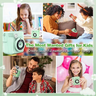 KinderKamera - Sofortbildkamera DigitalKamera Print 1080P - 16x Digitalzoom 2.4" Bildschirm - 32GB Karte - 3 Rollen Druckpapier - mit Aufbewahrungstasche Weihnachten Geschenk für Kinder 3-12 Jahren