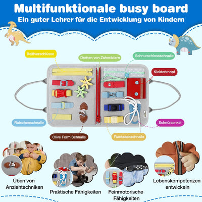 JHkim Montessori Busy Board Deutsch, Kinder Spielzeug ab 1 2 3 4 Jahre, Activity Board, Geschenke für Junge Mädchen, Kinder Sensorik Lernspielzeug, Motorikbrett für Reise Auto Flugzeug