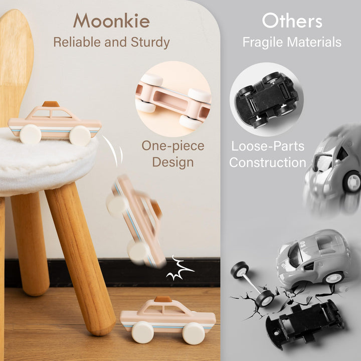 Moonkie Roll & Go Voiture Enfant, Lot de 3, Jouet Bebe pour 6 Mois+, Petites Voitures en Silicone Souple, Jouet Dentition Bébé, Voiture Bebe sans BPA, Cadeau Garcon &Fille,pour Noël & d'anniversaire
