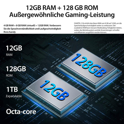 OUKITEL C36 (2023) Handy Ohne Vertrag, 12GB+128GB/1TB erweiterbar, 5150mAh 6.56" HD+ Display Android 13 günstig Smartphone 4G, Octa Core Prozessor, 13MP Panorama Kamera,Dual SIM 3 Steckplatz, Wi-Fi
