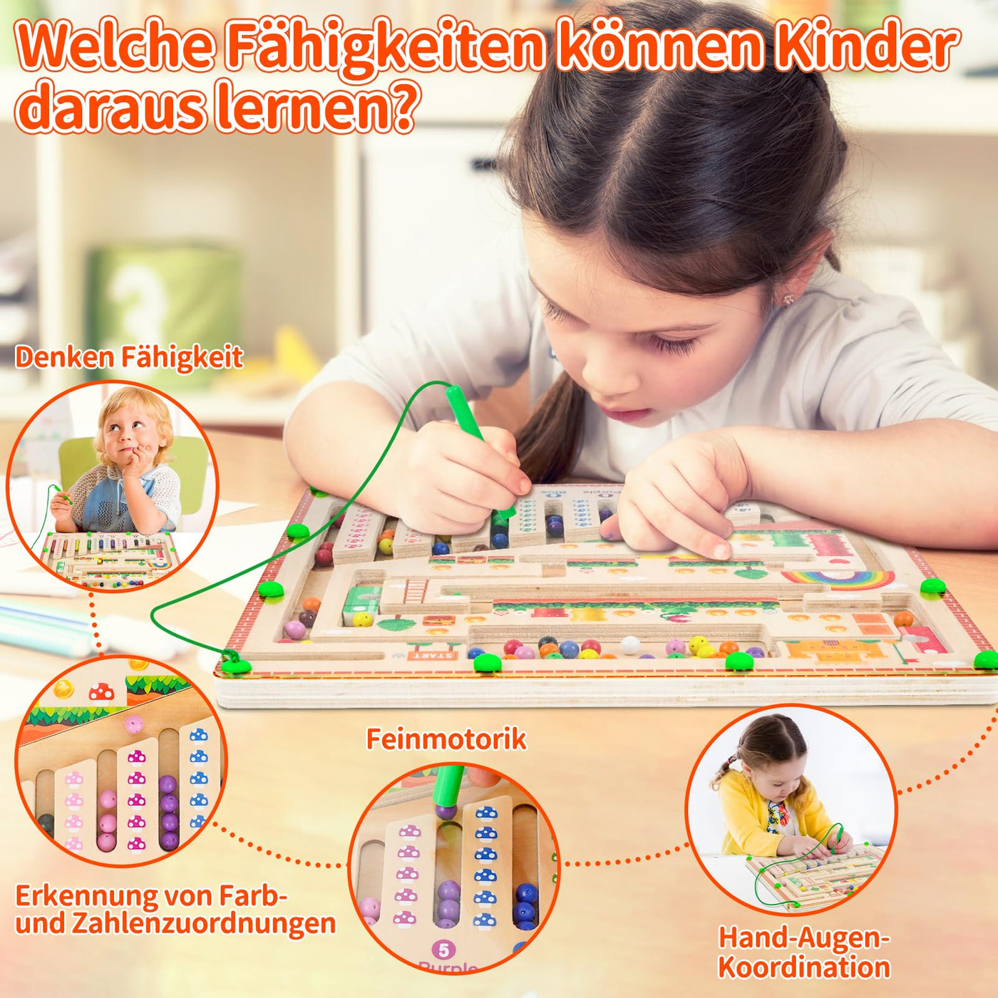 Montessori Spielzeug Magnetspiel Labyrinth ab 2 3 4 5 6 Jahre, Magnete Kinder Motorikspielzeug Magnet Spiel, Kinderspielzeug Magnetic Spiel, Holzspielzeug Geschenk für 2 3 4 Jahr Jungen Mädchen
