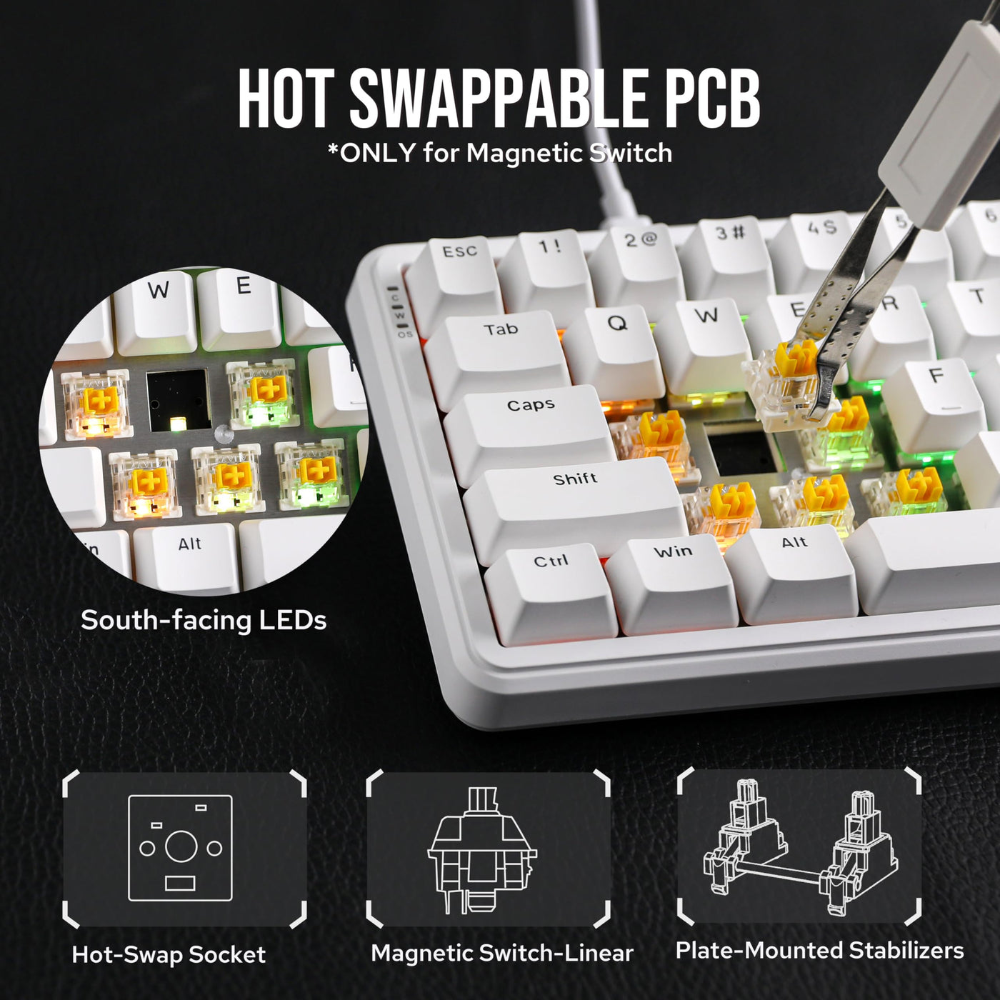 MechLands AK680 MAX Wired Gaming Keyboard mit Hall-Effekt Schalter, Rapid Trigger Magnetic Keyboard, Mechanische Tastatur mit 8K Polling Rate, Top Struktur, RGB (Weiß)