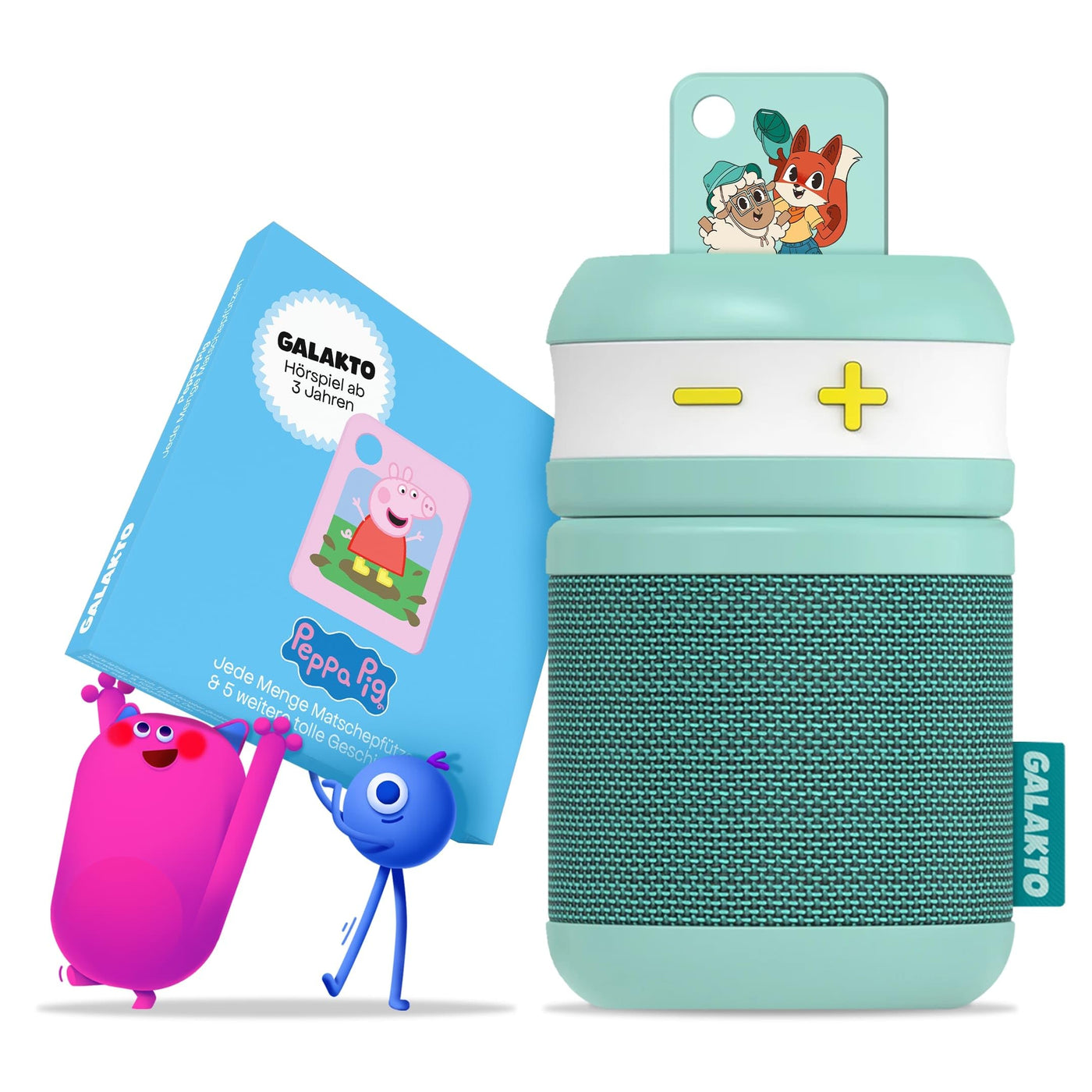 Galakto - Kinder Musik- und Hörspielplayer für zuhause und unterwegs, inkl. 2 Token “Peppa Pig” / “Fox & Sheep”, ohne Internet überall hörbereit, kinderleichte Bedienung, Lange Akkulaufzeit