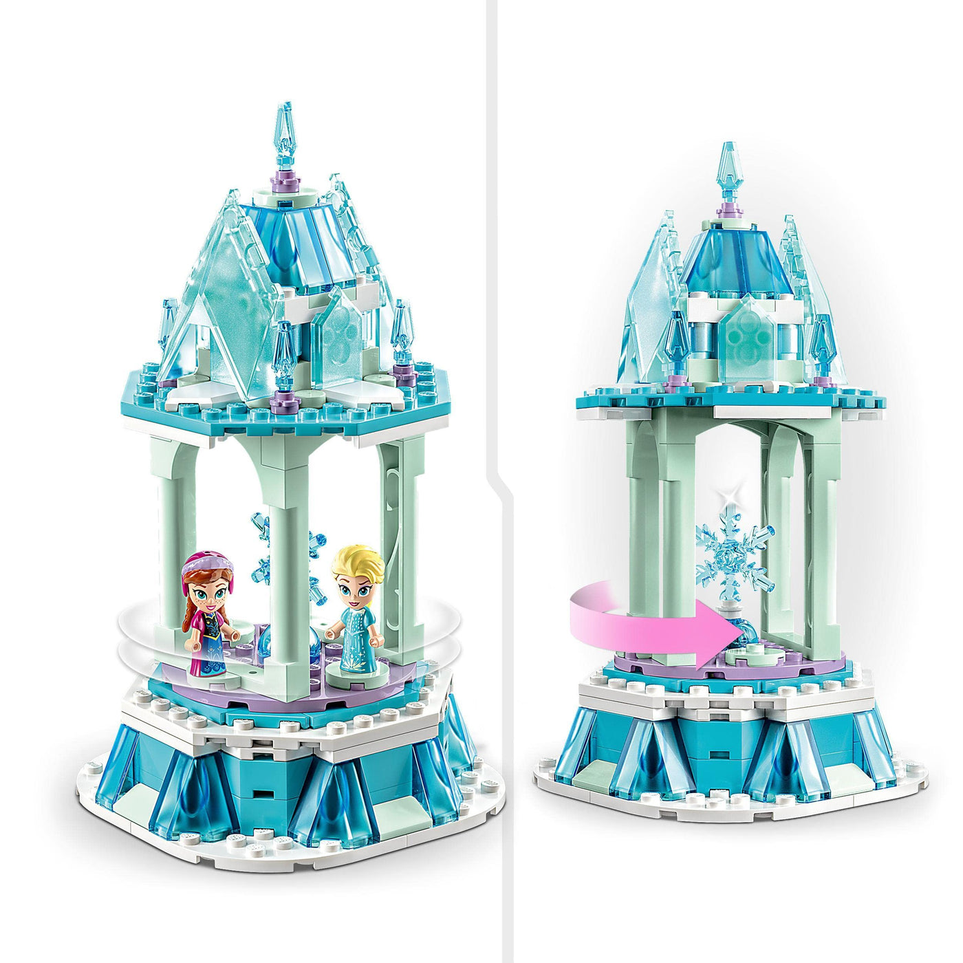 LEGO Disney Princess Annas und Elsas magisches Karussell, Die Eiskönigin Spielzeug, Inspiriert vom Frozen Eispalast mit 3 ikonischen Mikro-Puppen-Figuren und Olaf-Figur 43218