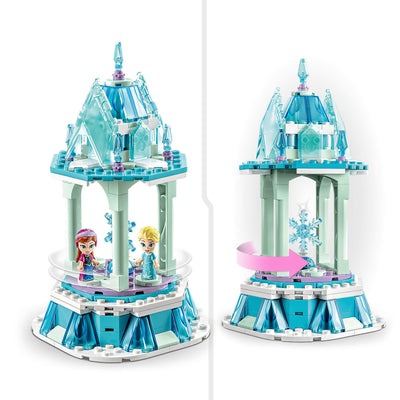 LEGO Disney Princess Annas und Elsas magisches Karussell, Die Eiskönigin Spielzeug, Inspiriert vom Frozen Eispalast mit 3 ikonischen Mikro-Puppen-Figuren und Olaf-Figur 43218