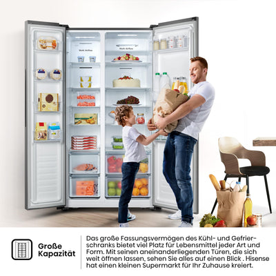 Hisense RS677N4ACC Side by Side Kühl-Gefrierkombination, 179cm, 519 Liter Gesamtkapazität, Multi Air Flow, LED Display, EEK: C, Electronic Touch Control, Inox Look