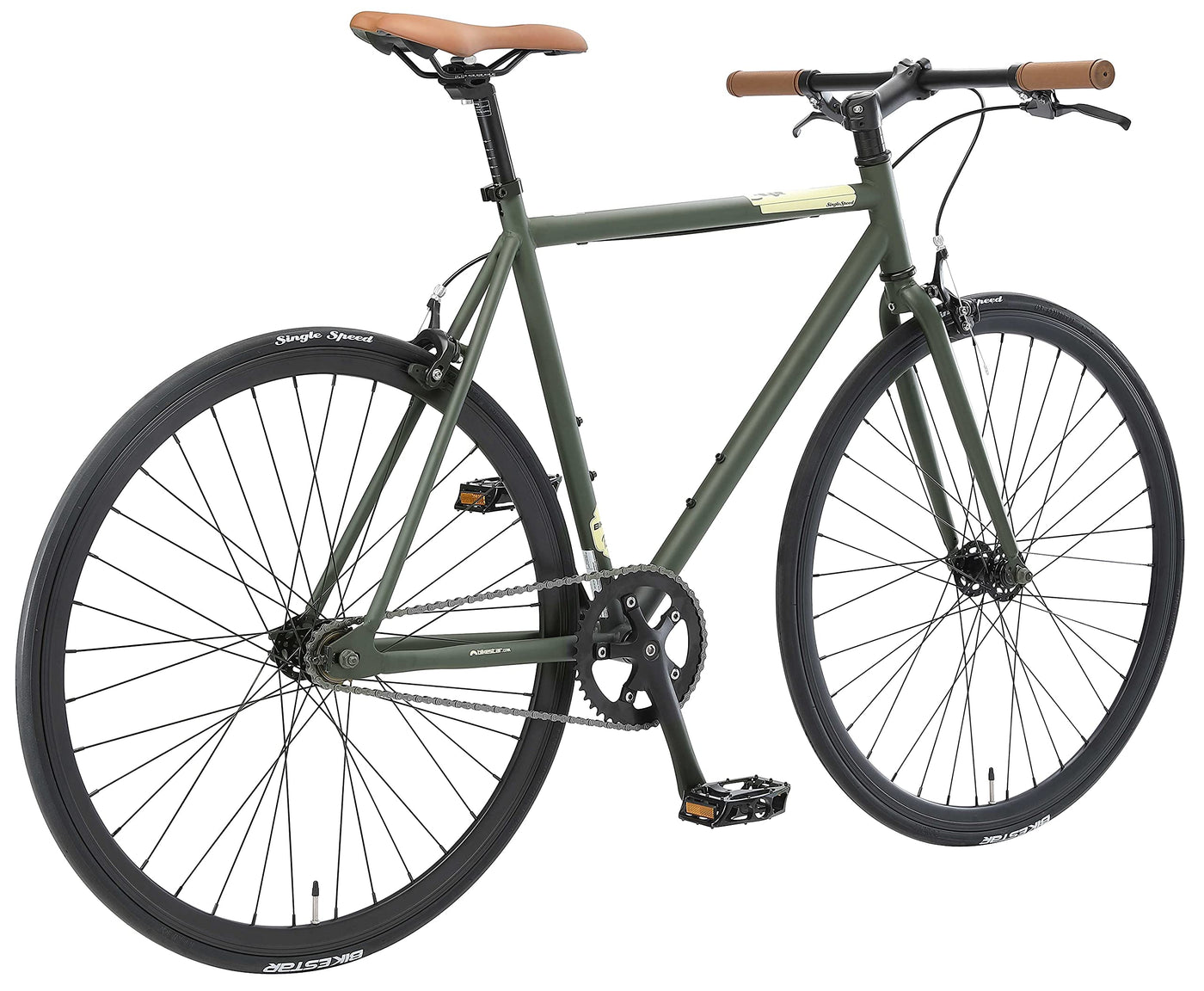 BIKESTAR Singlespeed 700C 28 Zoll City Stadt Fahrrad Fixie | 53 cm Rahmen Rennrad Retro Vintage Herren Damen Rad | Grün & Beige | Risikofrei Testen