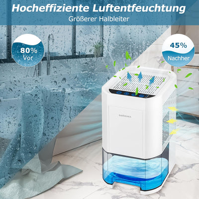 Luftentfeuchter elektrisch,1200ml Raumentfeuchter für zuhause,klein dehumidifier Automatisches Abtauen für Keller Badezimmer,7 Farben Licht Entfeuchter mit Timer -Gegen Feuchtigkeit,Nacht modi