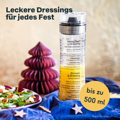 SILBERTHAL Dressingshaker aus Glas mit Rezepten – 500 ml – Spülmaschinenfest - Neuer Deckel & Neue Rezepte