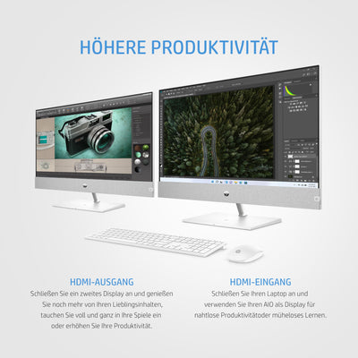 HP Pavilion All-in-One Desktop-PC, 27" QHD Display, AMD Ryzen 7 5700U, 16 GB DDR4 RAM, 1 TB SSD, AMD Radeon-Grafikeinheit, Windows 11 Home, QWERTZ, Weiß