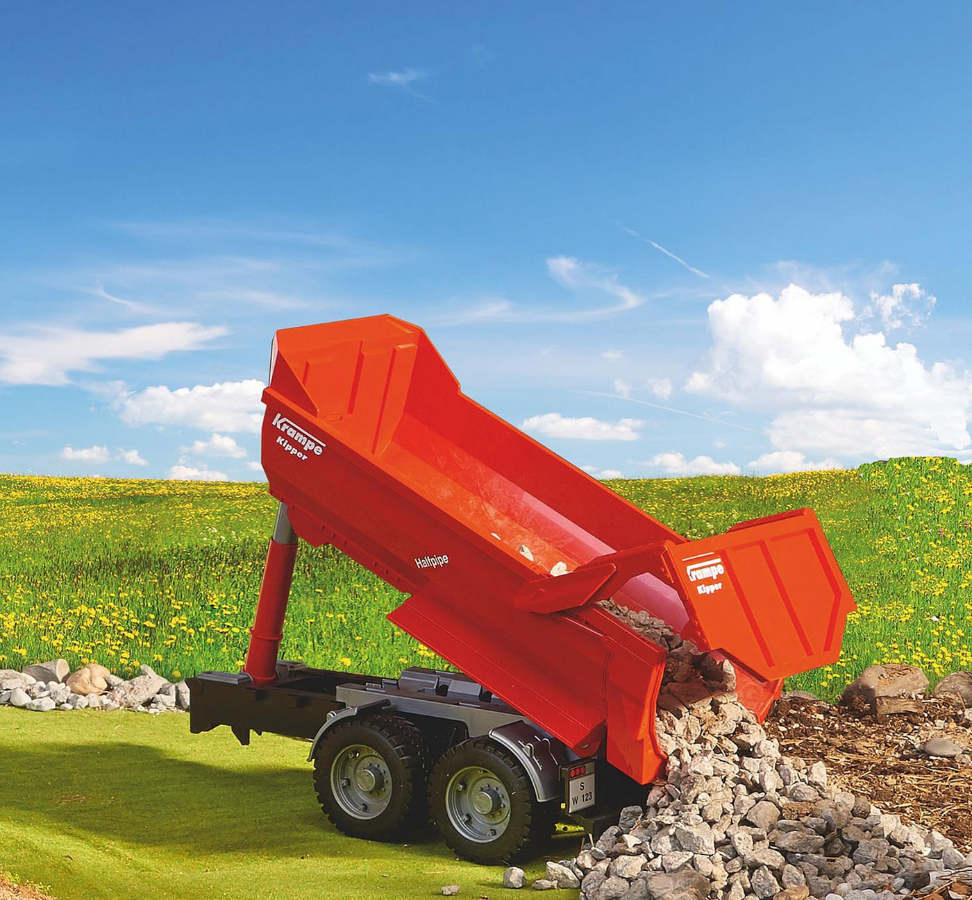 bruder 02225 - Krampe Tandem-Halfpipe-Kippanhänger - 1:16 Transportanhänger, Bordwandanhänger, Muldenkipper, Traktorzubehör, Landwirtschaft, Bauernhof