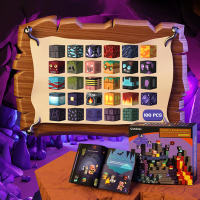 GobiDex Magnetische Bausteine Blöcke 100 Stück, MagWonder Bauen Sie mit Shadow Crypt Magnetblöcke, Game-Based STEM Montessori Spielzeug für Kinder ab 3 Jahren, Geschenk für Jungen und Mädchen