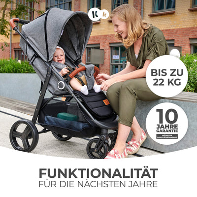 Kinderkraft GRANDE PLUS Kinderkraft buggy von Geburt bis 22 kg, Zusammenklappen mit einer Hand, Liegeposition, großes Verdeck mit Fenster, alle 4 Räder gedämpft, geräumige Sitz, Schwarz