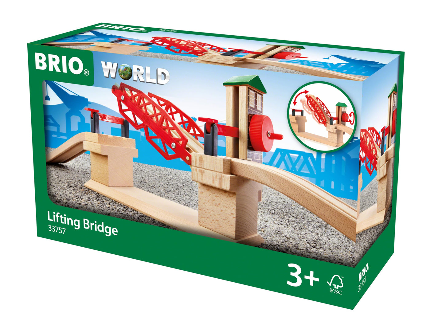 BRIO World 33757 Hebebrücke - Eisenbahnzubehör Holzeisenbahn - Kleinkinderspielzeug empfohlen für Kinder ab 3 Jahren