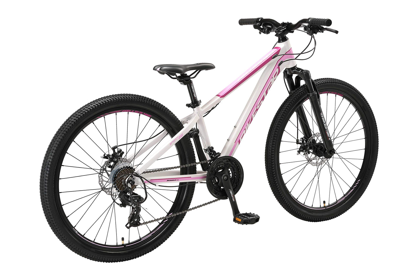 BIKESTAR Hardtail Aluminium Mountainbike Shimano 21 Gang Schaltung, Scheibenbremse 26 Zoll Reifen | 13 Zoll Rahmen Alu MTB | Weiß Pink