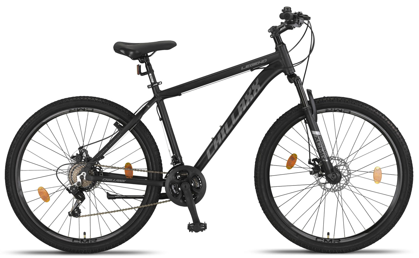Chillaxx Bike Legend Aluminium 24, 26, 27,5 und 29 Zoll Shimano Mountainbike MTB Fahrrad für Jungen Mädchen Herren und Damen 21 Gang Schaltung Herrenrad Damenrad (27,5 Zoll, Schwarz Disc-Bremse)