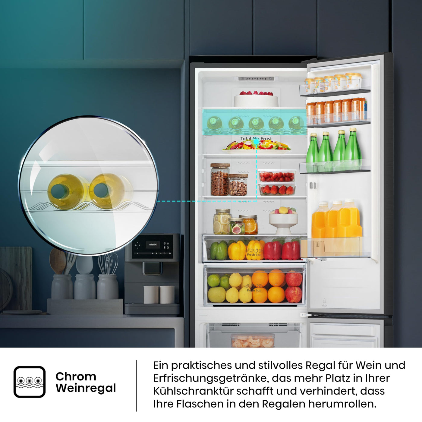 Hisense RB440N4AFA Kühl-Gefrier-Kombination/Höhe 201 cm/Kühlen 178 L/Gefrieren 98 L/LED Beleuchtung, Dark Inox