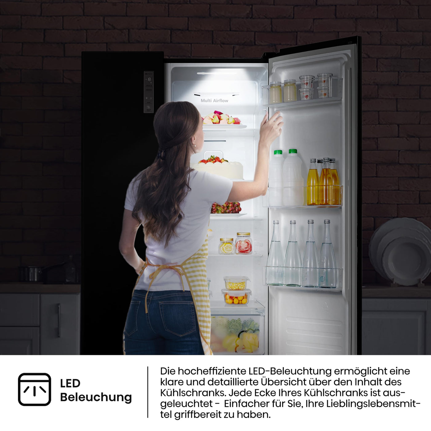 Hisense RS677N4AFC Side by Side Kühl – Gefrier - Kombination,179cm, 519 Liter Gesamtkapazität, EEK: C, LED Beleuchtung, Multi Air Flow, Inverter Kompressor, Touch Display, schwarz