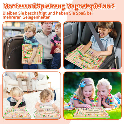 Montessori Spielzeug Magnetspiel Labyrinth ab 2 3 4 5 6 Jahre, Magnete Kinder Motorikspielzeug Magnet Spiel, Kinderspielzeug Magnetic Spiel, Holzspielzeug Geschenk für 2 3 4 Jahr Jungen Mädchen