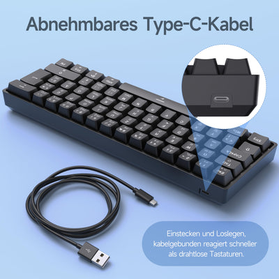 TMKB T61SE Gaming Mechanische Tastatur mit Deutsches QWERTZ Layout,Rote Schalter,Schwarz