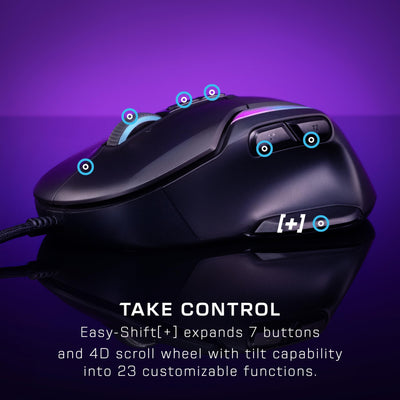 Turtle Beach Kone II – Ergonomische RGB-Gaming-Maus, 26K DPI Optischer Sensor, optische Schalter mit 100 Mio. klick-Lebensdauer, 23 programmierbare Funktionen, 4D-Scroll-Rad, Schwarz