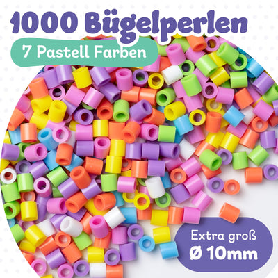 molinoRC Große Bügelperlen 10mm [1000er Nachfüll Pack] in 7 PASTELL Farben - mit 30+ VORLAGEN-Download - XL Bügelperlen - Steckperlen groß ab 3 Jahren für einfaches Bügeln & Basteln - Maxi Perlen