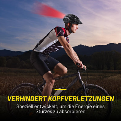 Dunlop Fahrradhelm mit Licht - Fahrradhelm Damen und Herren - Verstellbar von 55 bis 58 cm - Fahrrad Helm Größe M - mit LED-Beleuchtung - 3 Lichtmodi - Schwarz
