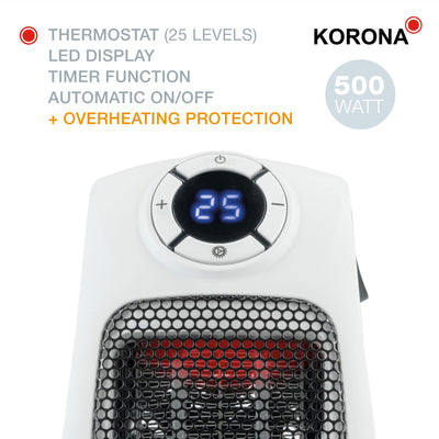 Korona 60010 Steckdosenheizer mit Frostwächter Funktion | 600 Watt | Digitales Display | Einstellbare Temperatur | Ideal für schnelle, punktgenaue Wärme in Räumen mit 10-20 m²