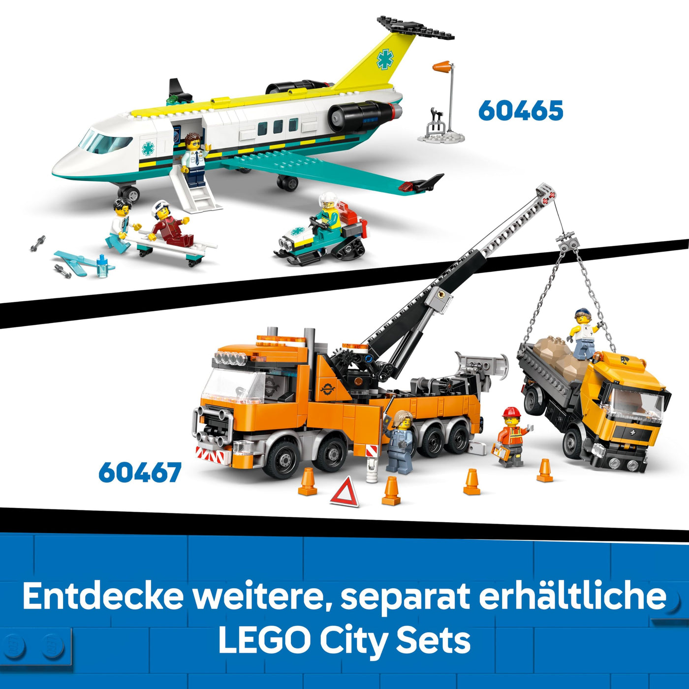 LEGO City Gelber Bulldozer Set – Spielzeugbaustelle, BAU- und Spielset – wirklichkeitsgetreue Baumaschine mit Fahrer und 2 Bauarbeitern – Geschenkidee für Kinder ab 8 Jahren – 60466