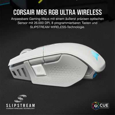 CORSAIR M65 RGB ULTRA WIRELESS Tunable FPS Gaming Mouse - 26.000 DPI - Sub-1ms Wireless - Gewichtssystem - Bis zu 120 Std. Akku - iCUE Kompatibel - PC, Mac, PS5, PS4, Xbox - Weiß
