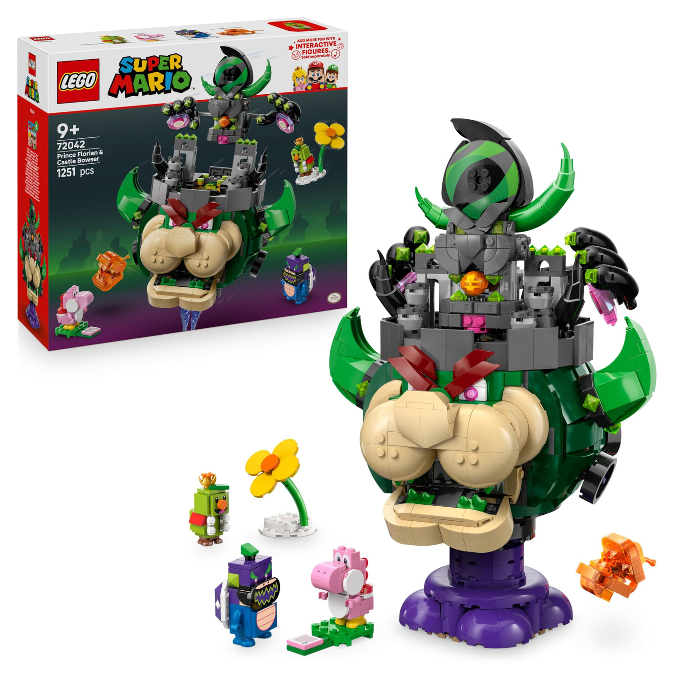 LEGO Super Mario Prinz Florian & Schloss Bowser - Interaktives Spielzeug mit 4 Figuren - Pinker Yoshi & Stand zum Spielen & Ausstellen - Gamer Geschenk für Jungen & Mädchen ab 9 Jahren - 72042