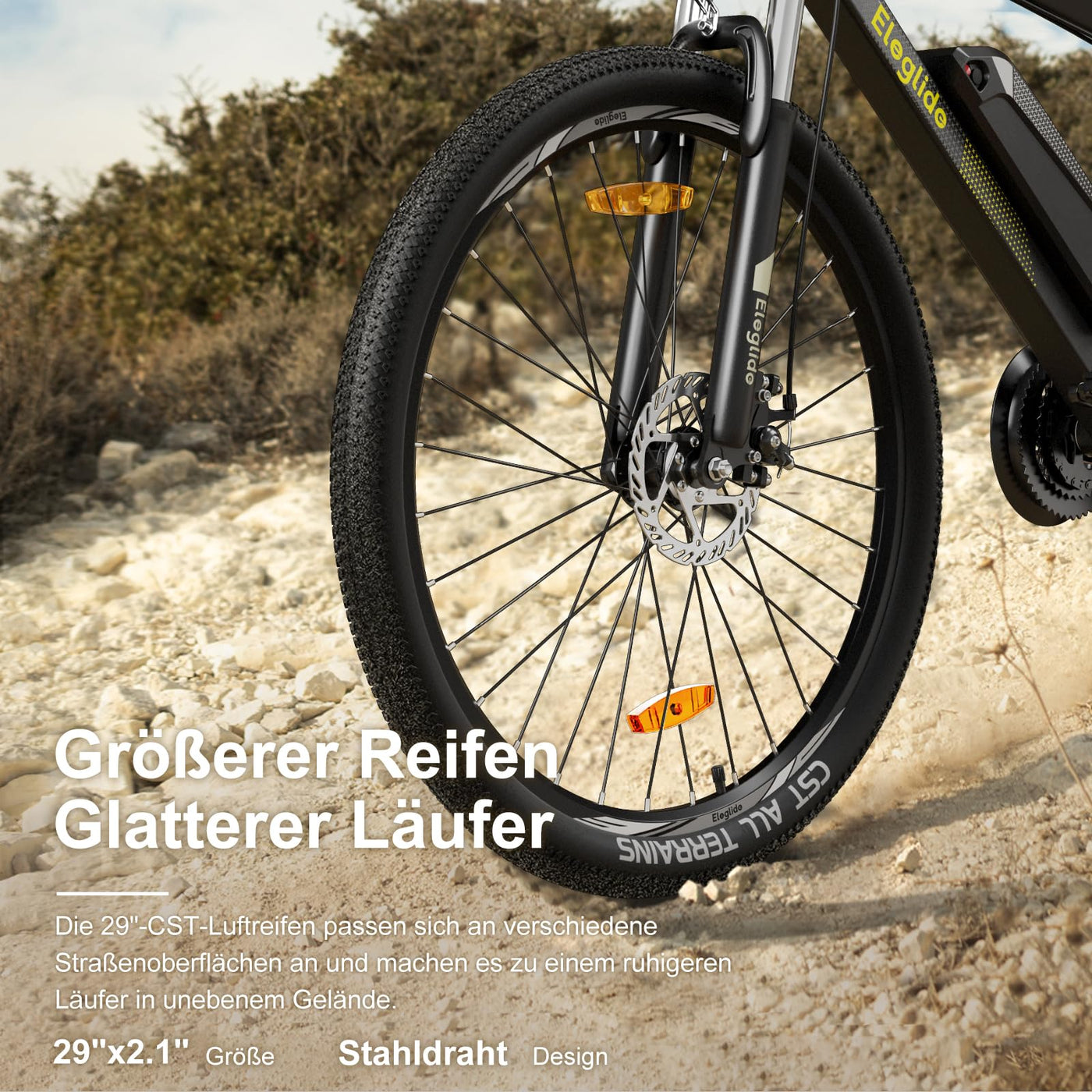 Eleglide E-Bike, 29 Zoll E-Mountainbike Damen Herren mit 36V 12.5Ah Akku, 250W Motor MTB, E-Mountainbike mit 21 Gang, Elektrofahrrad Reichweite über 100KM, CST Off-Road-Reifen, MTB-1 Plus