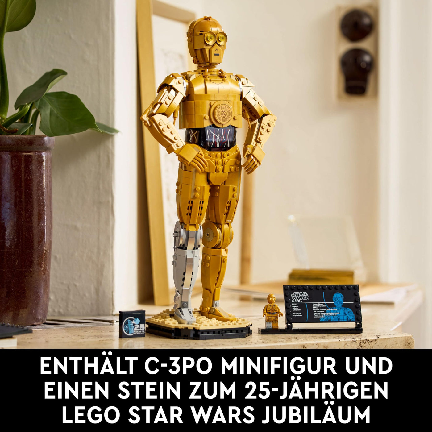 LEGO Star Wars 75398 C-3PO Figur – Sammler Modell für Erwachsene – mit Ständer, Infotafel und Minifigur zum Bauen, Spielen und Ausstellen – Geschenkidee für Fans
