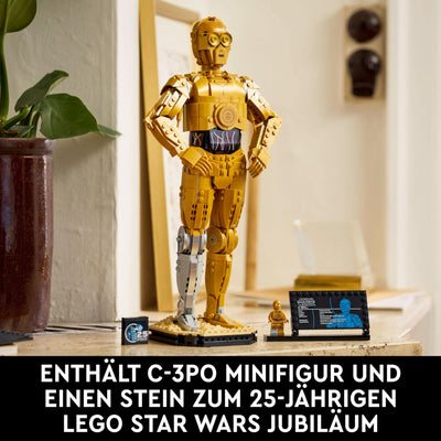 LEGO Star Wars 75398 C-3PO Figur – Sammler Modell für Erwachsene – mit Ständer, Infotafel und Minifigur zum Bauen, Spielen und Ausstellen – Geschenkidee für Fans