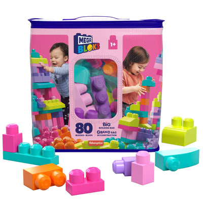 MEGA BLOKS Großer Bausteinebeutel - 80 robuste Bausteine mit wiederverwendbarem Aufbewahrungsbeutel, kompatibel mit Allen Mega Bloks Bauspielzeugen, für Kinder ab 1 Jahr, DCH62