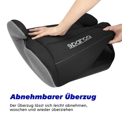 Sparco Kinderautositz-Erhöhung Schwarz und Grau i-Size. Neue Europäische Norm 2024 ECE 129/03. 125-150 cm