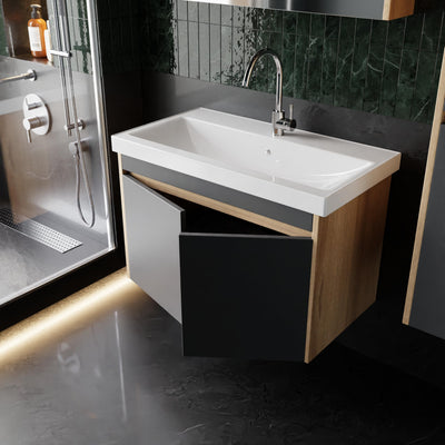 Komplettprogramme Badezimmermöbel Set Dallas 80 cm | Keramikwaschbecken | Spiegelschrank | Unterschrank | Hochschrank | Waschbeckenunterschrank Waschbeckenschrank Badezimmerschrank Badmöbelset