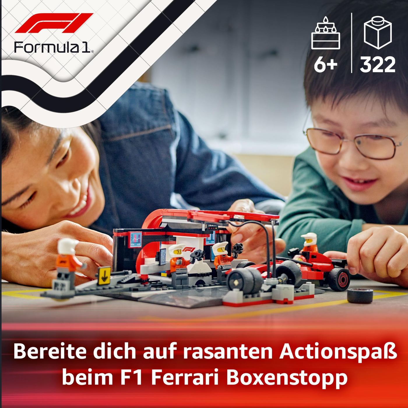 LEGO City F1 Boxenstopp mit Boxencrew und Ferrari Flitzer - Formel 1 Pit Stop Set mit 1 Rennfahrer und 4 Mechaniker Minifiguren - Spielzeug Rennauto für Jungen und Mädchen ab 6 Jahren - 60443